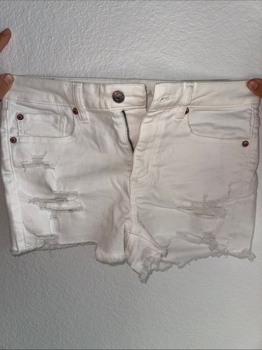 White American Eagle Hi-Rise Shortie Stretch Shorts Ripped - Brand New!!